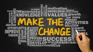 make the change concept with related word cloud hand drawing on blackboard